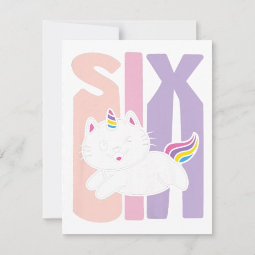 Kids 6 Year Old Cute Caticorn Cat Unicorn Birthday Invitation