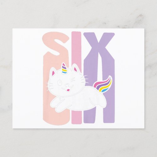 Kids 6 Year Old Cute Caticorn Cat Unicorn Birthday Invitation Postcard