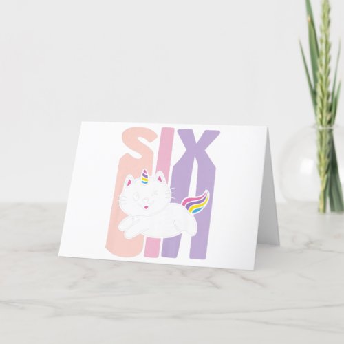 Kids 6 Year Old Cute Caticorn Cat Unicorn Birthday Thank You Card