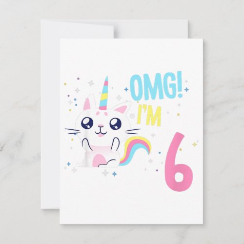 Kids 6 Year Old Girl Birthday Outfit Gift Unicorn Invitation