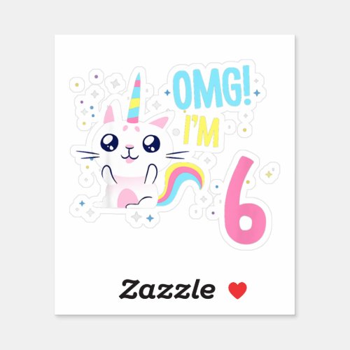 Kids 6 Year Old Girl Birthday Outfit Gift Unicorn Sticker