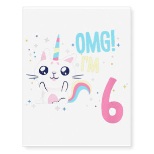 Kids 6 Year Old Girl Birthday Outfit Gift Unicorn Temporary Tattoos