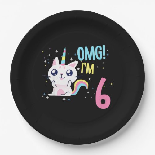 Kids 6 Year Old Girl Birthday Outfit Unicorn Cat Paper Plates