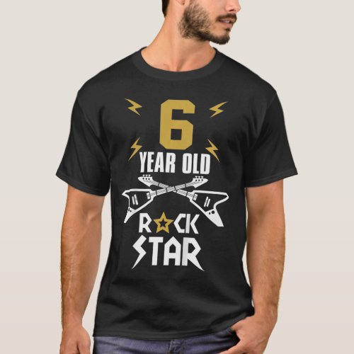 Kids 6 Year Old Rockstar   Boys Girls Birthday T_Shirt