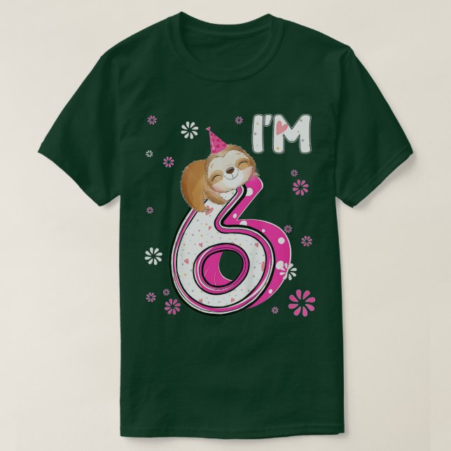 Kids 6 Year Old Sloth 6th Birthday Girl Party Anim T-Shirt (Design Front)