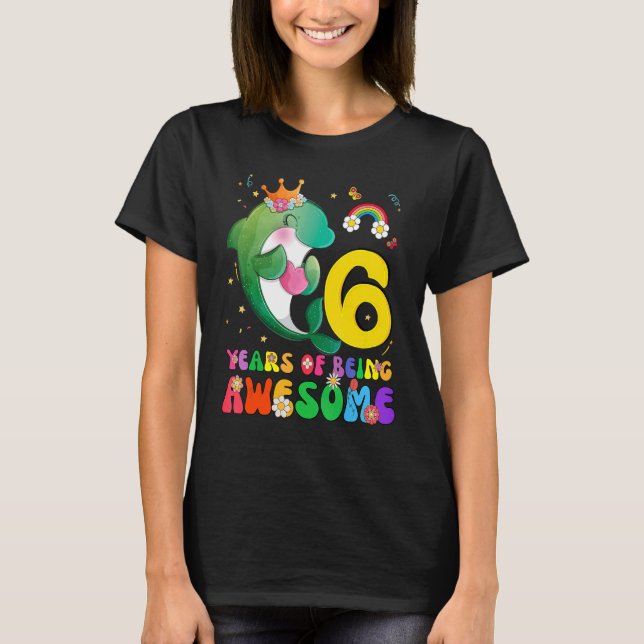 Kids 6 Years Old Teens Boys Girls Cute Dolphin 6th T-Shirt (Front)