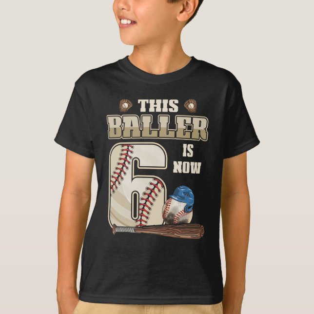 Kids 6th Birthday Baseball Boy Six Year Old T-Shirt (Front)
