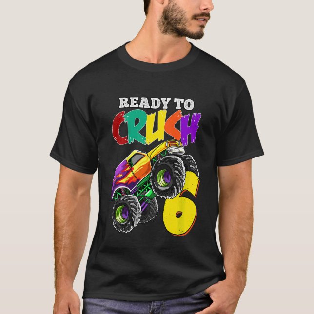 Kids 6th Birthday Boys Monster Truck 6 Year Old Ra T-Shirt (Front)