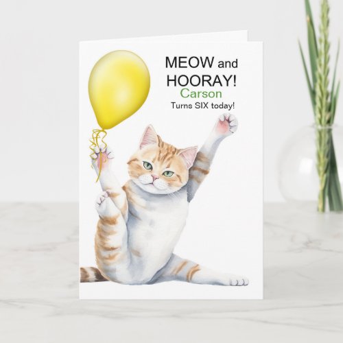 Kids 6th Birthday Cute Cartoon Cat with Name
