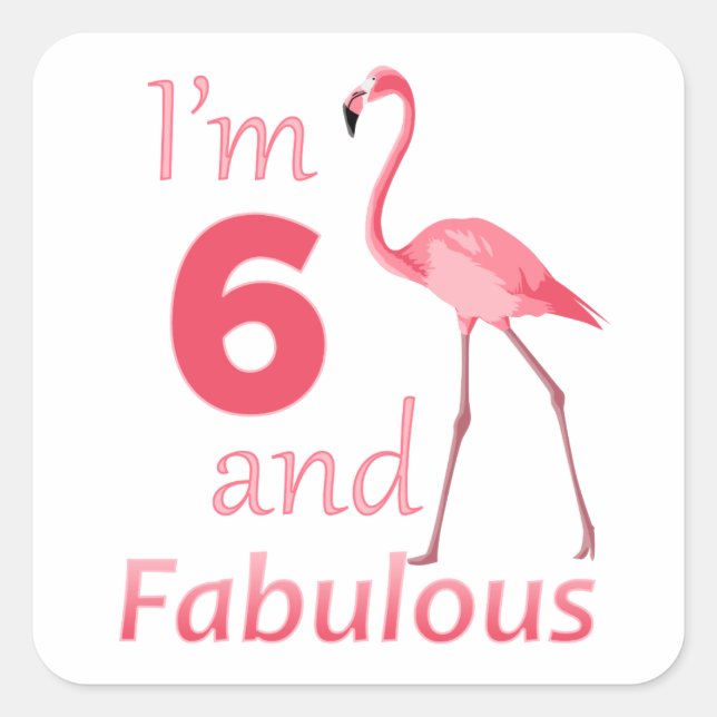 Kids 6th Birthday Cute Pink Flamingo Square Sticker (Front)