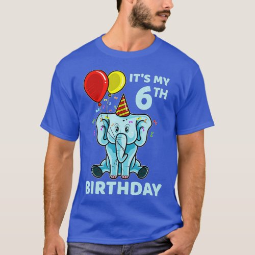 Kids 6th Birthday Elephant Its My 6th Bday Party  T_Shirt