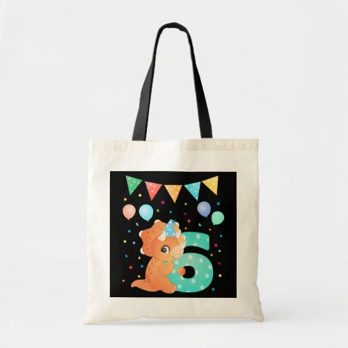 Kids 6th birthday Im 6 with dino hat balloon and Tote Bag