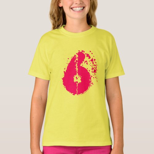 Kids 6th Birthday shirt  Number six in neon prink