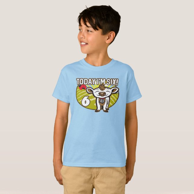 Kid's 6th Birthday Today I'm Six! Cute Cow T-Shirt (Front Full)