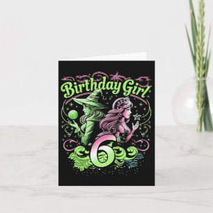 Kids 6th Birthday Witch Pink And Green 6 Years Old Card