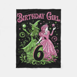 Kids 6th Birthday Witch Pink And Green 6 Years Old Fleece Blanket