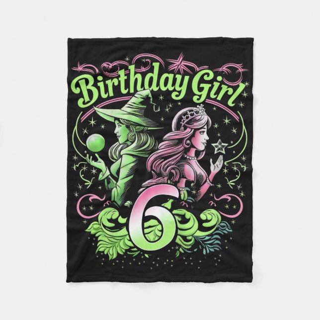 Kids 6th Birthday Witch Pink And Green 6 Years Old Fleece Blanket (Front)