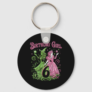 Kids 6th Birthday Witch Pink And Green 6 Years Old Keychain