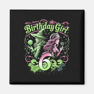 Kids 6th Birthday Witch Pink And Green 6 Years Old Magnet