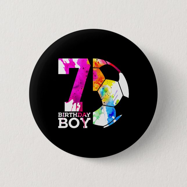 Kids 7 Birthday Boy Soccer 7th Birthday  Button (Front)