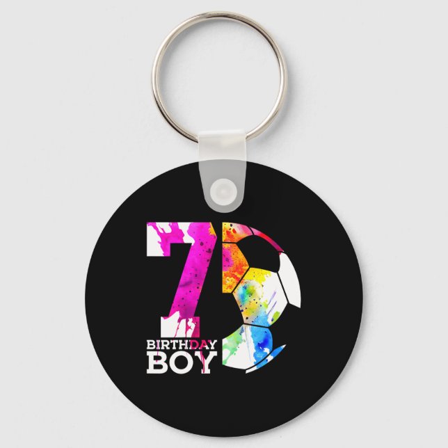 Kids 7 Birthday Boy Soccer 7th Birthday  Keychain (Front)