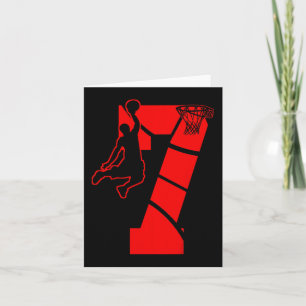 Kids 7 Year Old 7th Basketball Birthday PartyTheme Card