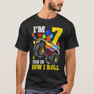 Kids 7 Year Old 7th Birthday Boy Monster Truck Ca T-Shirt