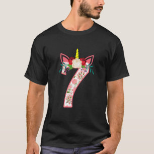 Kids 7 Year Old 7th Birthday Girls Unicorn Face F T-Shirt