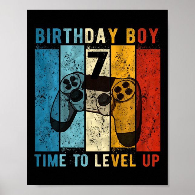 Kids 7 Year Old Birthday Boy 7 Time To Level Up 7t Poster (Front)