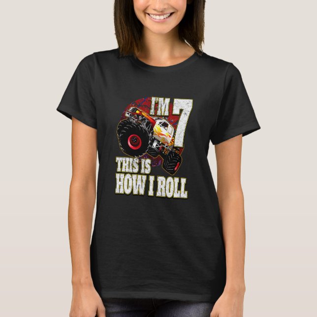 Kids 7 Year Old Birthday  Loves Monster Truck T-Shirt (Front)