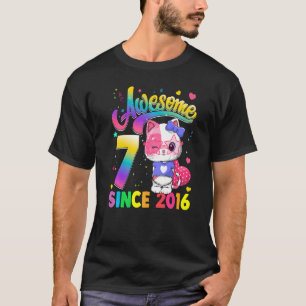 Kids 7 Year Old Cat Awesome Since 2016 Cat 7th Bir T-Shirt