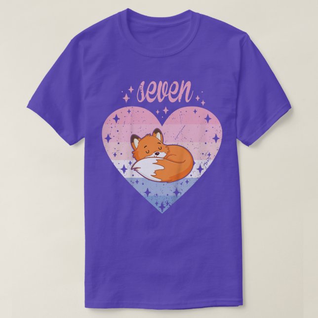 Kids 7 Year Old Cute Fo Birthday Girl 7th Bday  T-Shirt (Design Front)