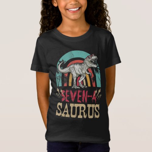 Kids 7 Year Old Dinosaur Birthday 7th T Rex Dino T_Shirt