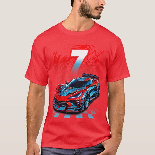 Kids 7 Year Old Race 7th Birthday Party Racing Rac T-Shirt (Front)