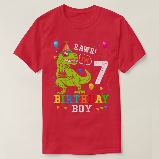 Kids 7 Year Old Shirt 7th Birthday Boy T Rex Dinos (Design Front)