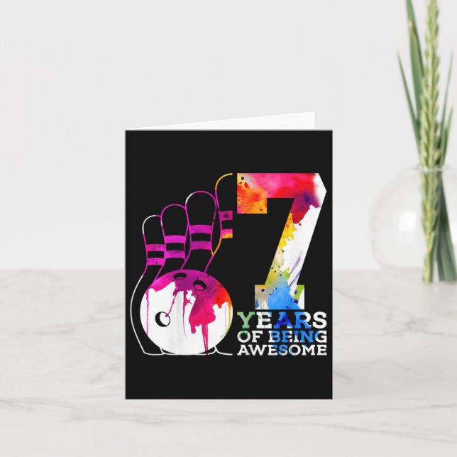Kids 7 Years Of Being Awesome Bowling 7th Birthday Card (Front)
