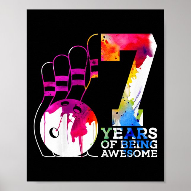 Kids 7 Years Of Being Awesome Bowling 7th Birthday Poster (Front)