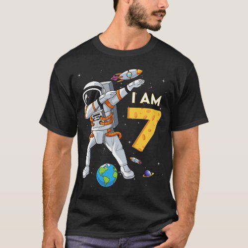 Kids 7 Years Old Birthday Boy Astronaut Space 7th  T_Shirt