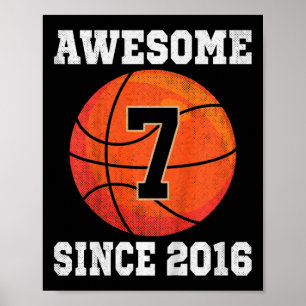 Kids 7th Birthday Basketball Lover 7 Years Old Vin Poster