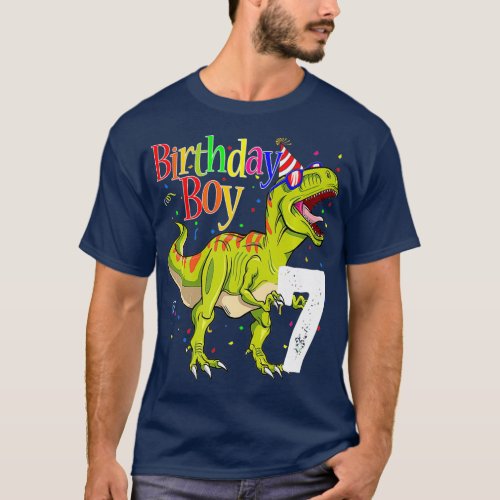 Kids 7th Birthday Boy Dinosaur s Rawr Im 7 T_Shirt