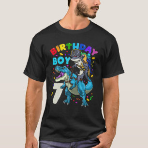 Kids 7Th Birthday Boy Pirate Shark Riding Dinosaur T-Shirt