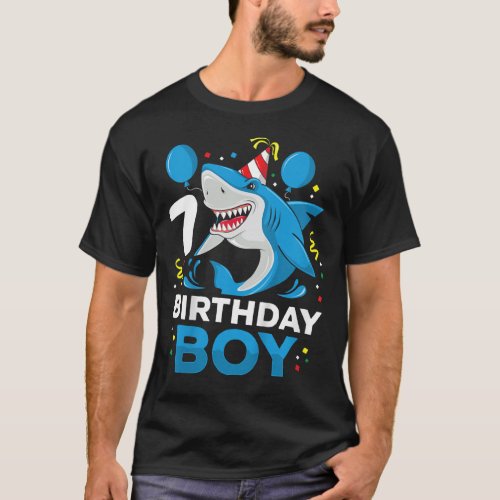 Kids 7th Birthday Boy Shark Ocean Theme Party 7 Ye T_Shirt