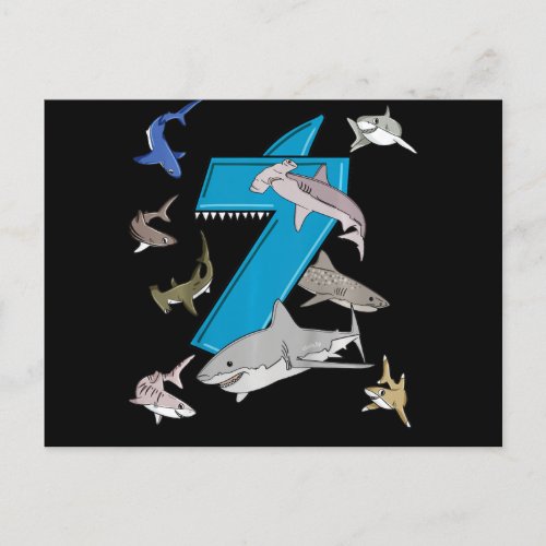 Kids 7th Birthday Boys Shark White Shark Holiday Postcard