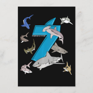 Kids 7th Birthday Boys Shark White Shark Invitation