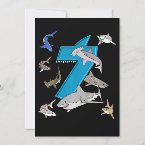 Kids 7th Birthday Boys Shark White Shark Invitation