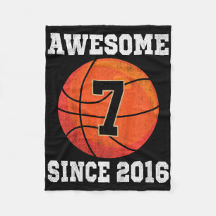 Kids 7th Birthday Bysketbyll Lover 7 Years Old Vin Fleece Blanket