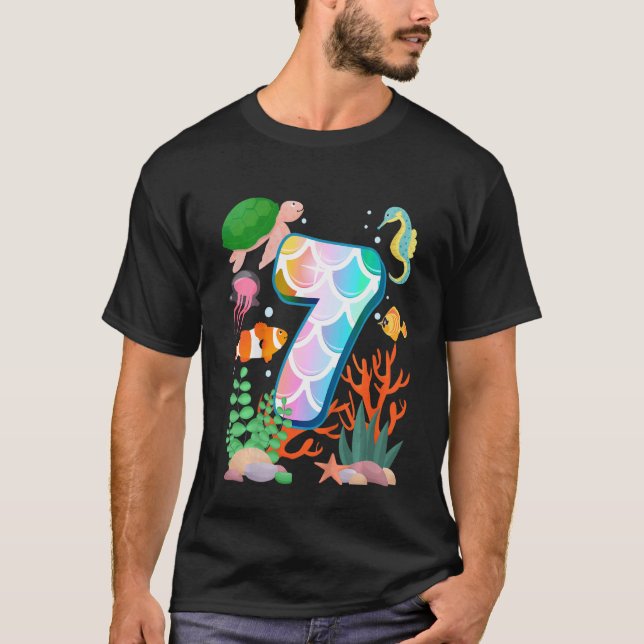 Kids 7th Birthday Fish Tetra Aquarium Underwater B T-Shirt (Front)