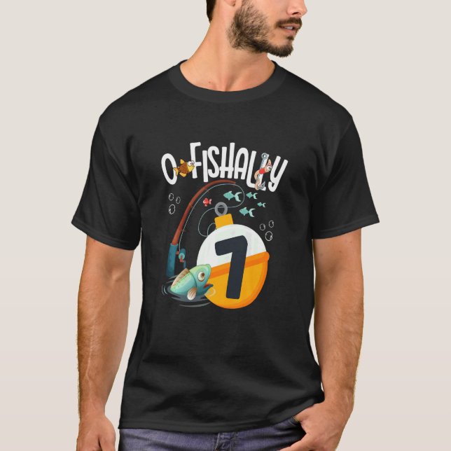 Kids 7th Birthday Fishing Theme For Boys And Girls T-Shirt (Front)