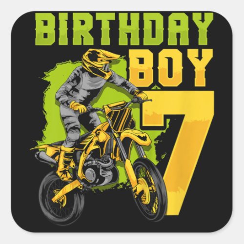 Kids 7th Birthday Gift Party Motocross Dirt Bike Square Sticker