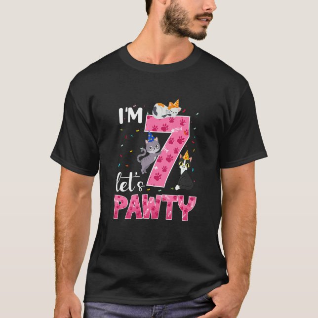 Kids 7th Birthday Girl Cute Cat Outfit 7 Years Old T-Shirt (Front)